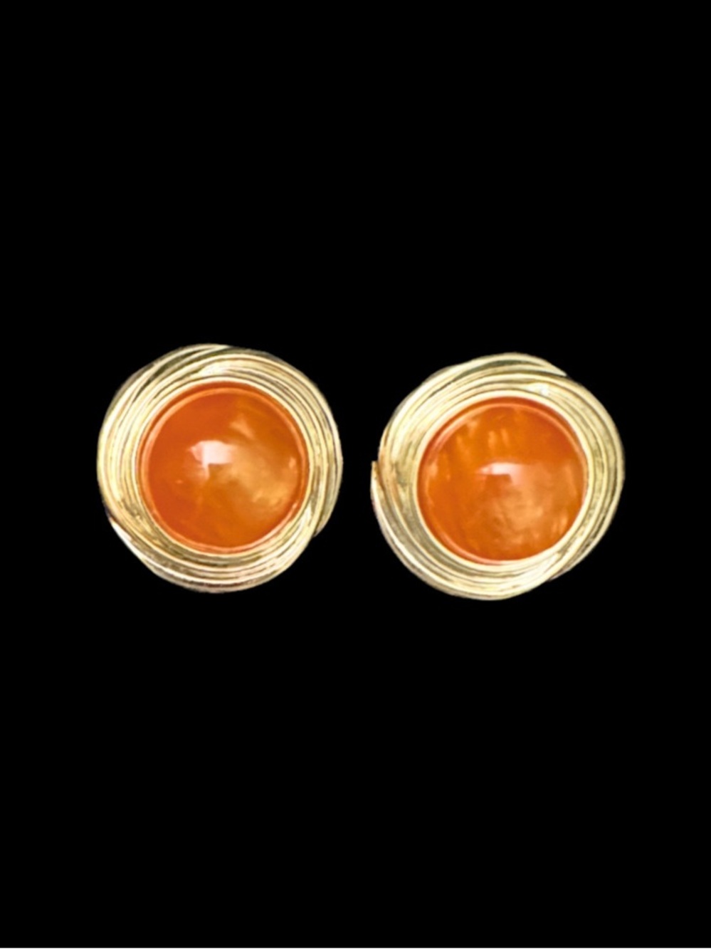 Vintage Gold-Tone Orange Cabochon Stud Earrings